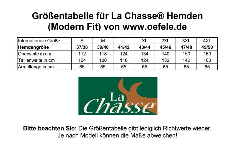 La Chasse Oefele Jagdliches Holzfällerhemd LaChasse Jagdhemd größentabelle sizeguide