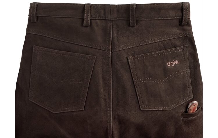 La Chasse Nubukhose aus Büffelleder Oefele Herren Jagdhose Jagdlederhose Büffellederhose braun Jagdlederhose mit Five-Pocket-Taschen Detailbild