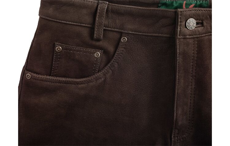 La Chasse Nubukhose aus Büffelleder Oefele Herren Jagdhose Jagdlederhose Büffellederhose braun Jagdlederhose mit Five-Pocket-Taschen Detailbild