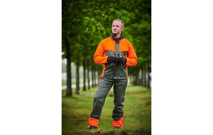 Elutex by Scheibler Signal-Regenhose oliv/orange Regenparka wasserdicht von Oefele Jagd 8128 3.000 mm Wassersäule