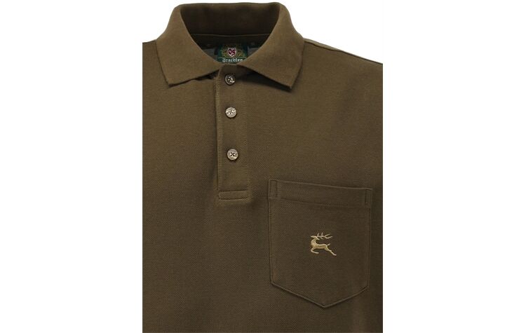 OS Trachten® Polo-Shirt mit Motiv "springender Hirsch" oliv grün Jagdshirt 128000-2711/55 oder 428006-2711/55