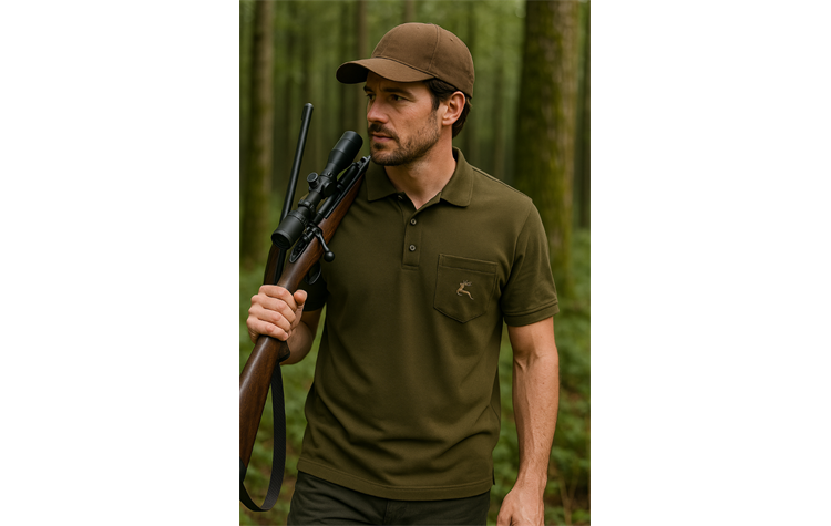 OS Trachten® Polo-Shirt mit Motiv "springender Hirsch" oliv grün Jagdshirt 128000-2711/55 oder 428006-2711/55