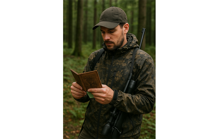 AKAH Jagdscheinetui Hirsch – Handgefertigtes Etui aus Antikleder mit Keilerprägung – Edles Lederetui für Jagdschein, Waffenbesitzkarte & Waffenschein – 6 Fächer, 12x16 cm 78561000