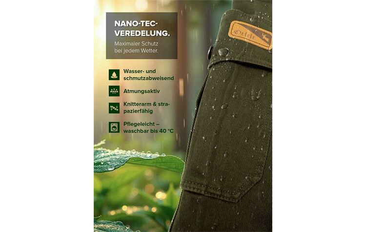 Jagdhose Monza - Robuste Arbeitshose für Herren - Cargohose mit Stretch, Schmutz- & Wasserabweisend - Taktische Outdoorhose für Trekking & Wandern - Olivgrün Wanderhose Jägerhose von Oefele