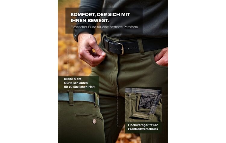 Jagdhose Monza - Robuste Arbeitshose für Herren - Cargohose mit Stretch, Schmutz- & Wasserabweisend - Taktische Outdoorhose für Trekking & Wandern - Olivgrün Wanderhose Jägerhose von Oefele