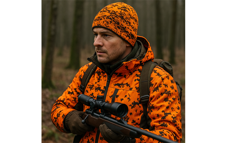 La Chasse® mollig-warme Wendemütze signalorange/oliv-pixelcamo Jagdmütze für Treib- & Drückjagd Einheitsgröße für Damen und Herren Wintermütze