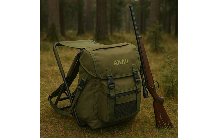 AKAH Sitzrucksack Jagdrucksack 34L – Wasserfest, gepolstert, mit abnehmbarem Sitz & Tragegestell – 600D Nylon, ideal für Treibjagd & Ansitz 61555100