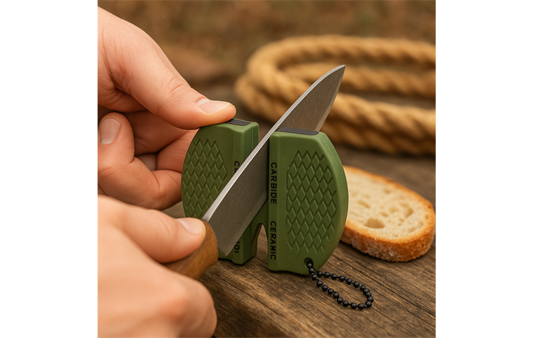La Chasse® Messerschärfer – Kompakt & Handlich – 2-Stufen-Schleifsystem mit V-förmigen Carbid- & Keramik-Abziehern – Rutschfeste Grifffläche – Für Küchenmesser, Outdoor & Camping