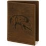 AKAH Jagdscheinetui "Keiler" aus echtem Antikleder – Handgemacht – mit Keilerprägung – Etui für Jagdschein & WBK – 6 Fächer – braun – 12x16 cm 78560000
