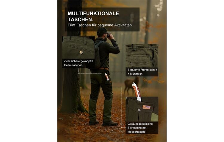 La Chasse® Hundeführer-Durchgehhose "Survival" Jagdhose Herren oliv/grün mit Kevlar-Besatz Jägerjeans