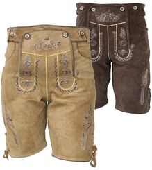 La Chasse® Trachten-Lederhose "Wörgl" mit Stickerei und Hosenträger kurz Oefele sand oder braun Herren Trachtenhose