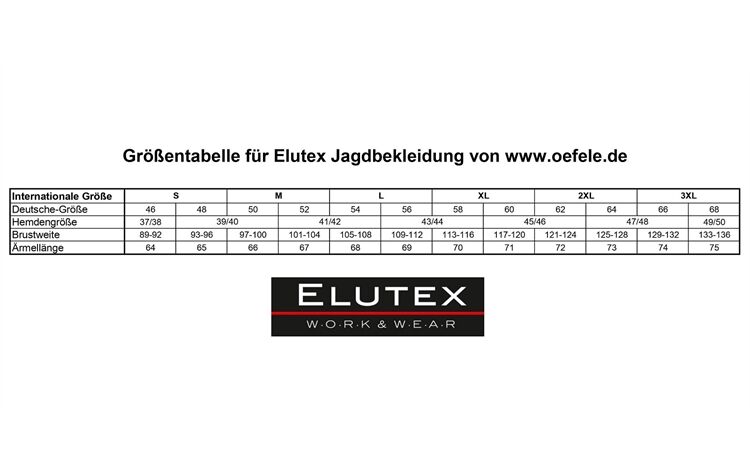 Elutex Funktionsweste Jagdweste Herrenweste oliv grün Größentabelle Scheibler