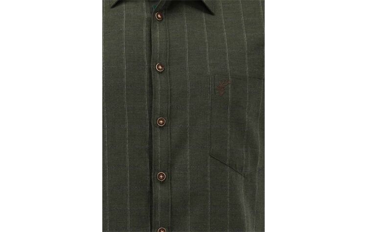 OS Trachten® Forsthemd "Hirschkopf" Herrenhemd mit Brusttasche Trachtenhemd Langarm Oliv/grün Passform: Regular Fit von oefele.de Jagdhemd aus 100% Baumwolle Jägerhemd mit Stickerei auf der Brusttasc