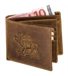 AKAH Geldbörse Hirsch aus Büffelleder – Handgemachtes Portemonnaie mit Hirschprägung – Echtleder Geldbeutel für Herren – Hochwertige Jagd-Geldbörse mit Geschenkbox – Big Five Serie 78564001