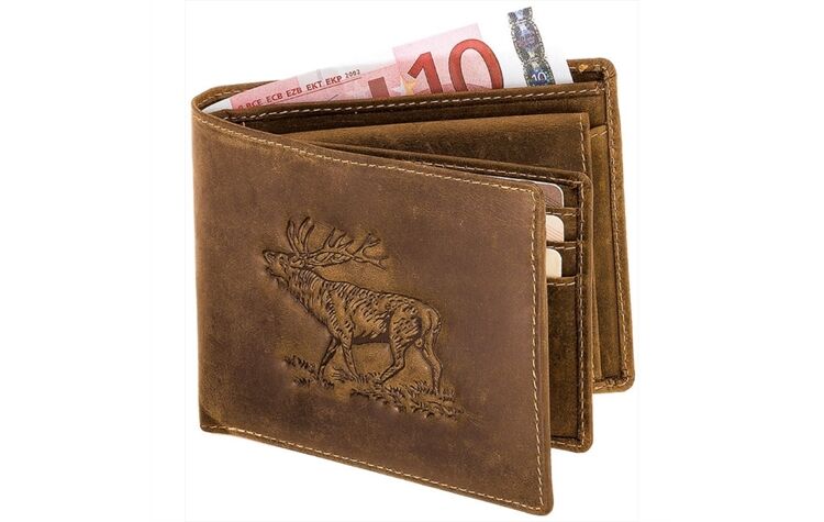AKAH Geldbörse Hirsch aus Büffelleder – Handgemachtes Portemonnaie mit Hirschprägung – Echtleder Geldbeutel für Herren – Hochwertige Jagd-Geldbörse mit Geschenkbox – Big Five Serie 78564001