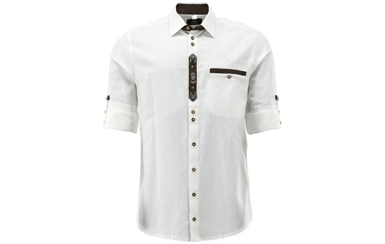 OS Trachten® Trachtenhemd "Zierteile" weiß unifarmen Oefele Herren Oktoberfest/Wiesn 420056-3003/01 
